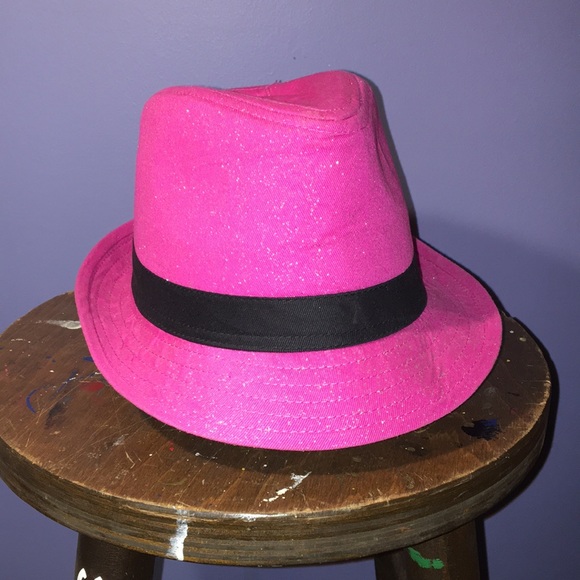 Sweet pink sparkle trilby hat short brim festive cap black cloth headband small - Picture 2 of 11